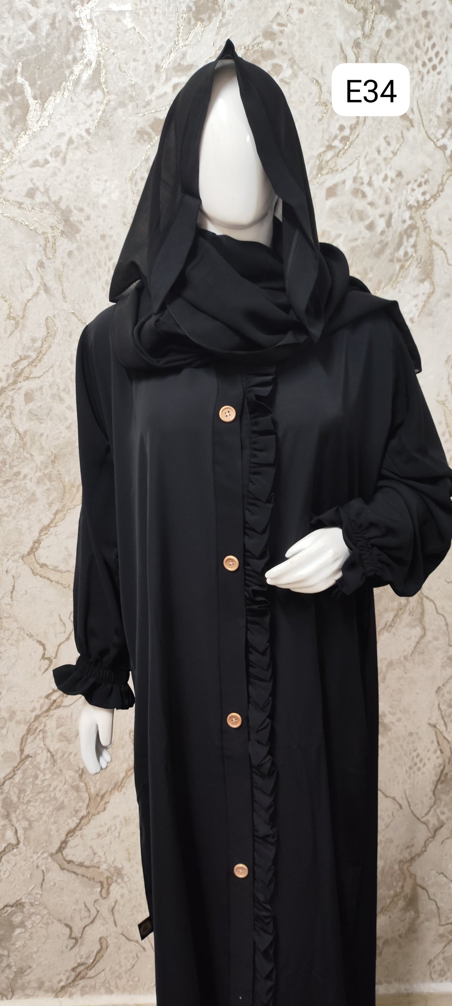 Elegant Black Abaya – Traditional and Modern Fusion E34