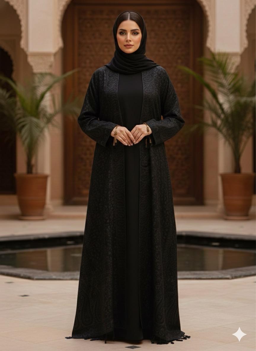 PASHMINA ABAYA BEAUTIFULL OUTER JACKET INNER PLAIN ABAYA