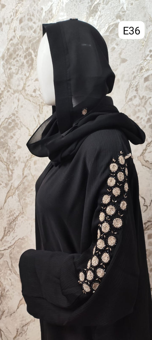 Elegant Black Abaya – Traditional and Modern Fusion E36
