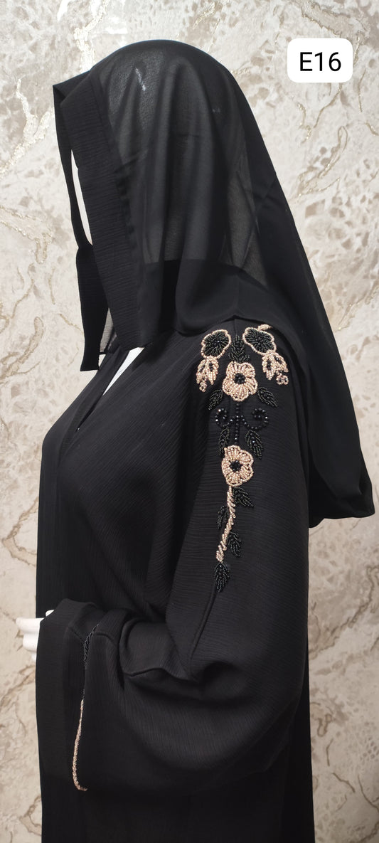 Elegant Black Abaya – Traditional and Modern Fusion E16