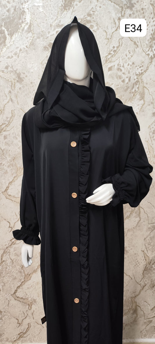 Elegant Black Abaya – Traditional and Modern Fusion E34